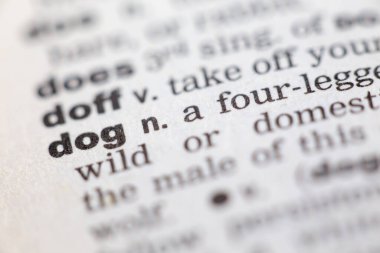 Makro eski İngilizce sözlük sayfasını kelime köpek ile kapat