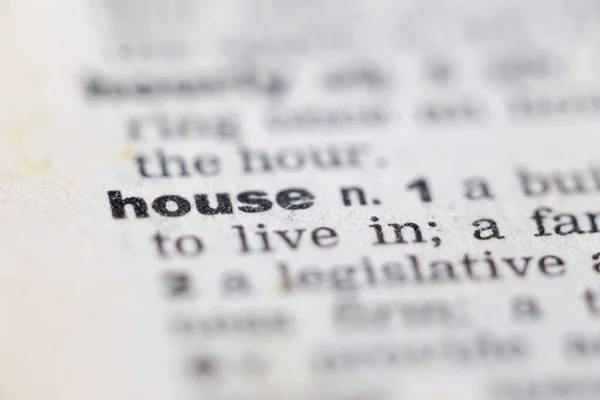 Macro Close Old English Dictionary Page Word House — Stock Photo, Image