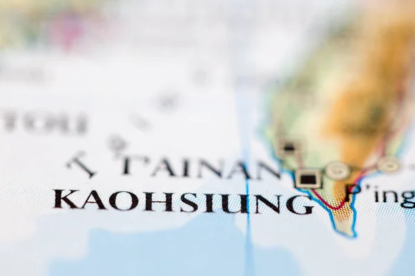 Долинна Глибина Поля Фокусується Географічній Карті Материка Каосюн Тайвань Азія — стокове фото