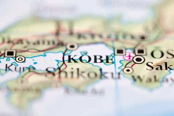 Долинна Глибина Поля Фокусується Географічній Карті Материка Кобе Японія Азія — стокове фото