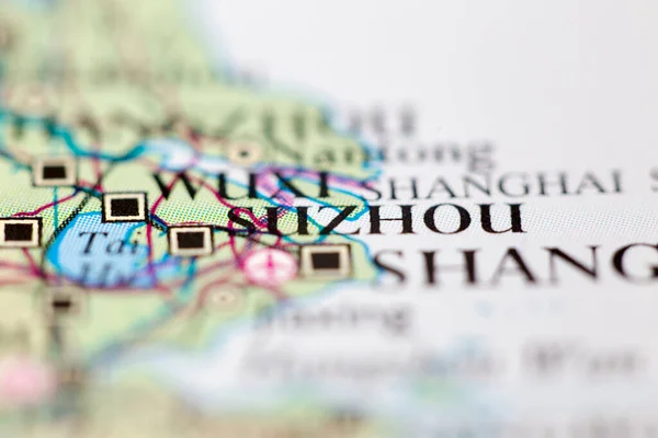 Ondiepe Scherptediepte Geografische Kaart Locatie Van Suzhou China Asia Continent — Stockfoto