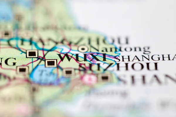 Ondiepe Scherptediepte Geografische Kaart Locatie Van Wuxi China Asia Continent — Stockfoto