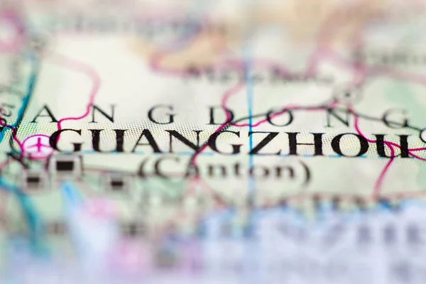 Ondiepe Scherptediepte Geografische Kaart Locatie Van Guangzhou China Asia Continent — Stockfoto