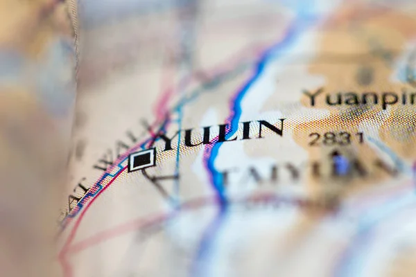 Ondiepe Scherptediepte Geografische Kaart Locatie Van Yulin Stad China Azië — Stockfoto