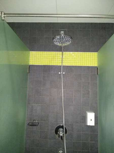 The shower cabin in a public place is gray — Stock Photo, Image