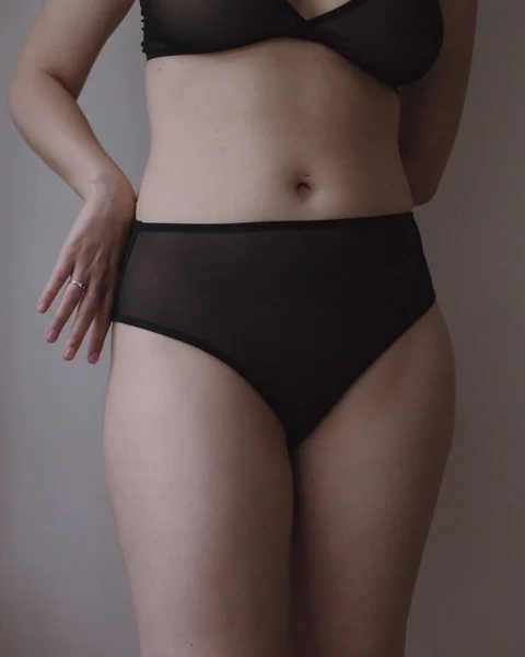 Kvinna Kropp Svarta Underkläder — Stockfoto