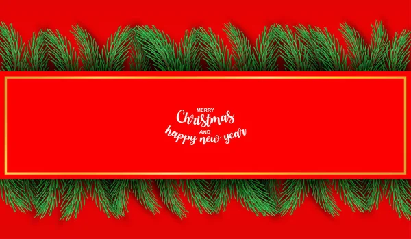 お正月とメリークリスマス 赤い背景にクリスマスツリーとデザイン ベクトル イラスト — ストックベクタ