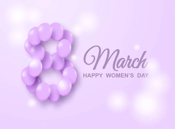 Marzo Fondo Del Día Mujer Feliz Diseño Con Globos Sobre — Archivo Imágenes Vectoriales