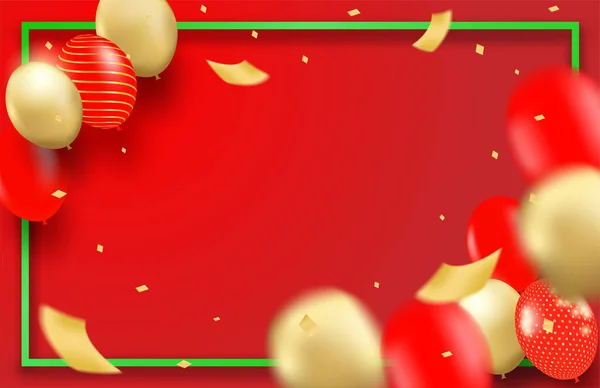 メリークリスマス 赤い背景に赤 金の風船パーティーでデザイン — ストックベクタ