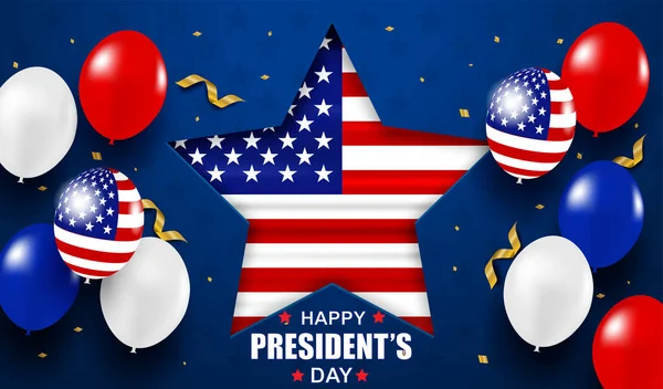 Presidentdagen Usa Bakgrund Design Med Ballonger Usa Flagga Och Guldfolie — Stock vektor