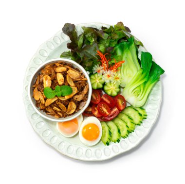 Balachaung Biberli Karides Kurutulmuş Burma Tarzı Sebze ve haşlanmış yumurta