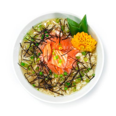 Somon Ochazuke Rice ve Çay Çorbası Geleneksel Japon Kahvaltı Tabağı