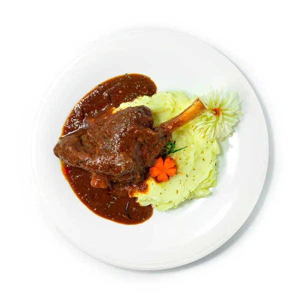 Braised Lamb Shank Red Wine Sauce Herbs Vegetables Tender Shreddable Royalty Free Stock Images