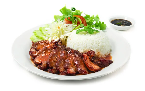Bbq Stegt Svinekød Med Sød Sauce Ris Opskrift Hong Kong - Stock-foto