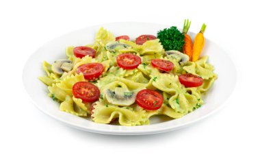 Farfalle Pasta Cream Pesta Sauce Italian fusion Dish European Food Style decoration carved carrots sideview