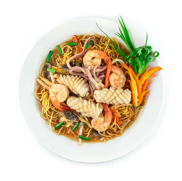 Crispy Noodles Thick Gravy Shrimps Squid Seafood Dish Xiang Jian — Stock Photo, Image