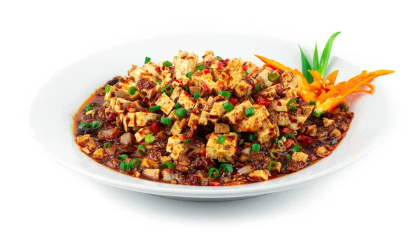 Sichuan Mapo Tofu Dengan Ground Chicken Red Chili Sauce Chinese Stok Foto