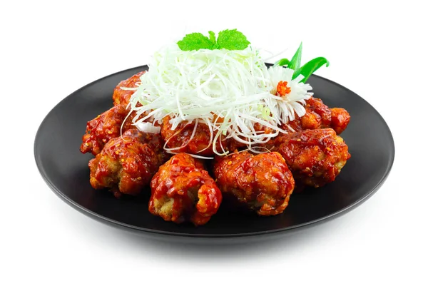 Hot Chicken Buldak Spicy Dish Top Scheibe Lauch Bunching Onion — Stockfoto
