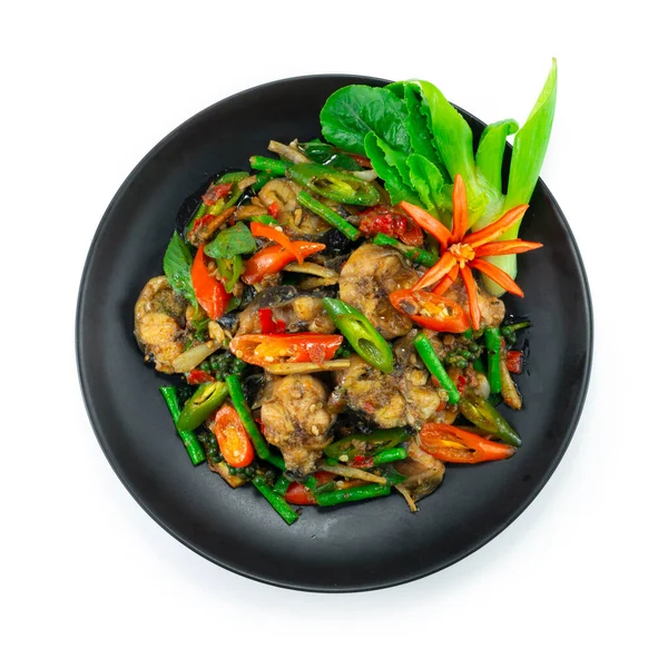 Fried Spicy Catfish Herb Thai Food Pad Cha Dekoration Carving — Stockfoto