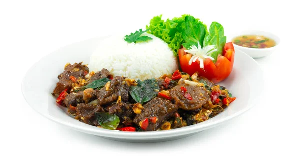Stir Fried Braised Beef Basil Spicy Dengan Resep Nasi Gaya — Stok Foto