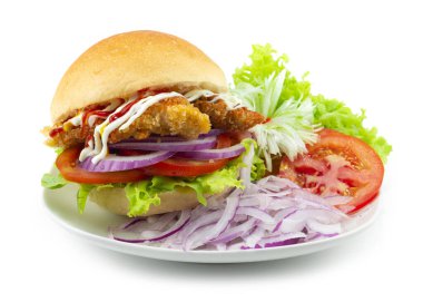 Domuz Burger Kore füzyon stili, bol yağda kızartılmış domuz eti sebze kesme stili servis edilir.