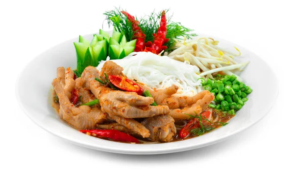 Hühnerfüße Würzige Red Curry Frühlingssuppe Mit Fermentiertem Reis Nudeln Mit — Stockfoto