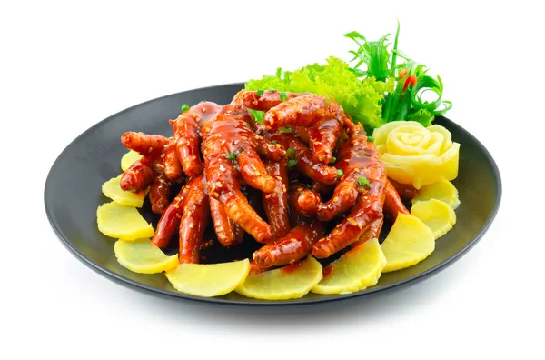 Spicy Chicken Feet Korean Food Style Decoration Carved Spring Onion — Stock Photo, Image