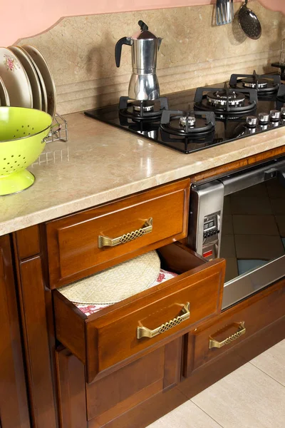 Basket Food Objects Kitchen Cabinet — Stock Photo, Image