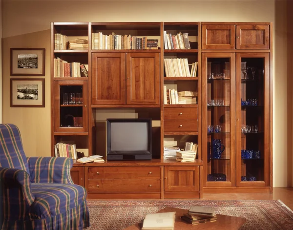 Foto Una Sola Toma Una Habitación Con Una Librería Madera —  Fotos de Stock