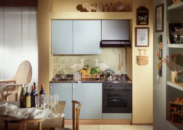 Zona Cocina Con Encimera Madera Sillas — Foto de Stock