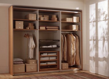 Gardıroplu bir odanın tek bir fotoğrafı.