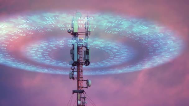Zelluläre Antenne, die Strahlung aussendet. Visualisierung von Radiowellen, die von einer 4g, 5g Celular-Antenne kommen — Stockvideo