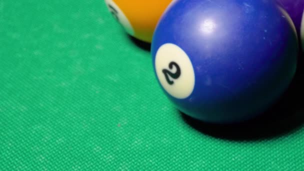 American Billiards Pool Triangle Balls On A Green Table Closeup — 비디오