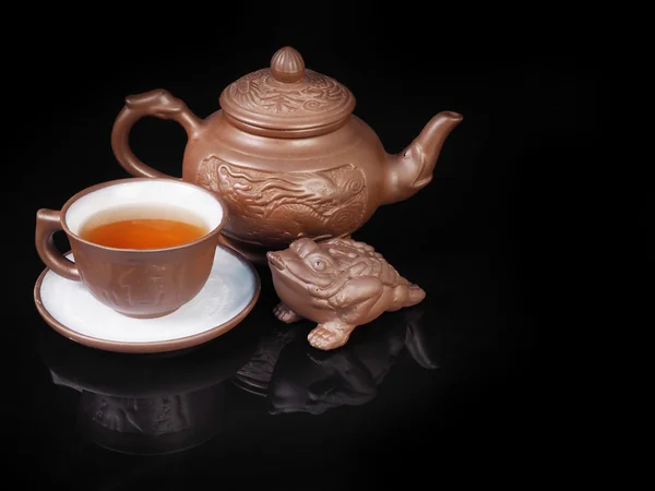 Clay, hand made set for the Chinese tea ceremony — Stock Photo, Image