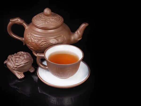 Clay, set hecho a mano para la ceremonia del té chino — Foto de Stock