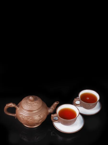Argila, conjunto feito à mão para a cerimônia do chá chinês — Fotografia de Stock