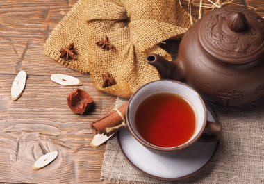 Asya çay kil üzerinde ahşap arka plan belirleme