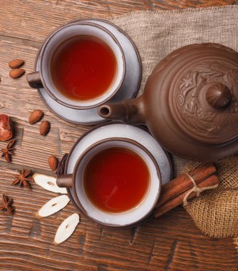 Asya çay kil üzerinde ahşap arka plan belirleme