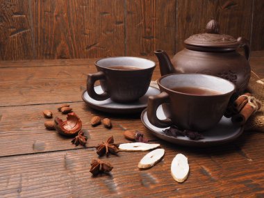 Asya çay kil üzerinde ahşap arka plan belirleme