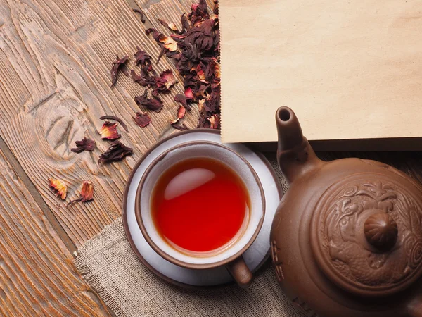 アジアのお茶粘土の木製の背景の設定 — ストック写真