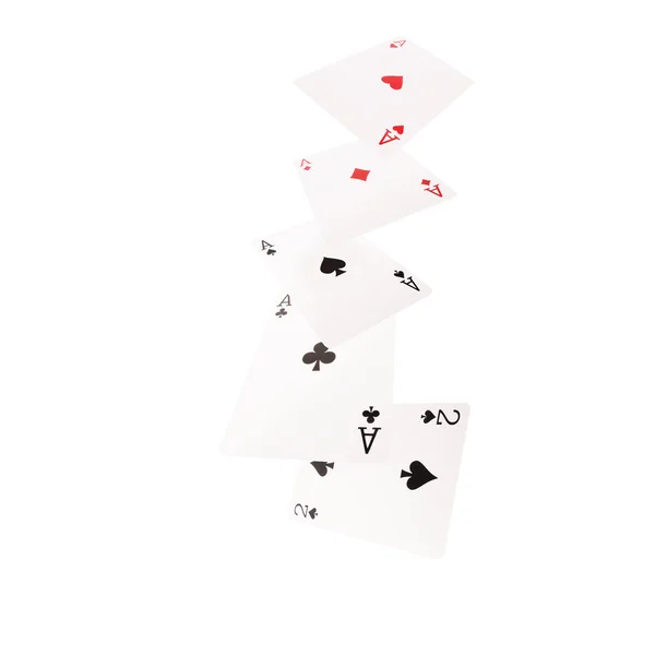 Närbild av fallande spelkort. Fyrtal — Stockfoto