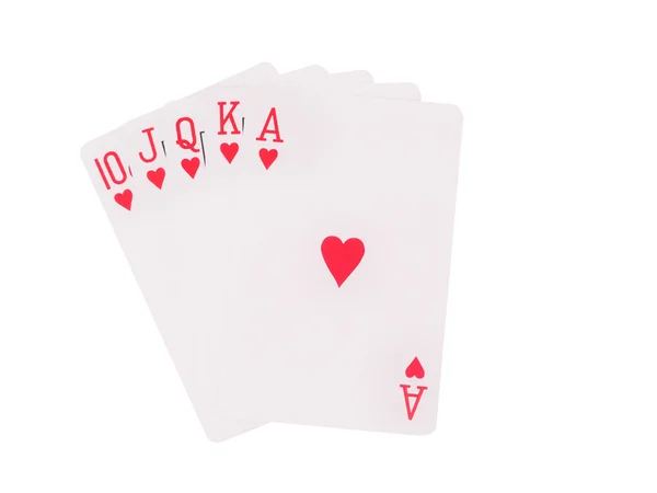 孤立在白色背景上的皇家同花顺玩扑克牌 — 图库照片