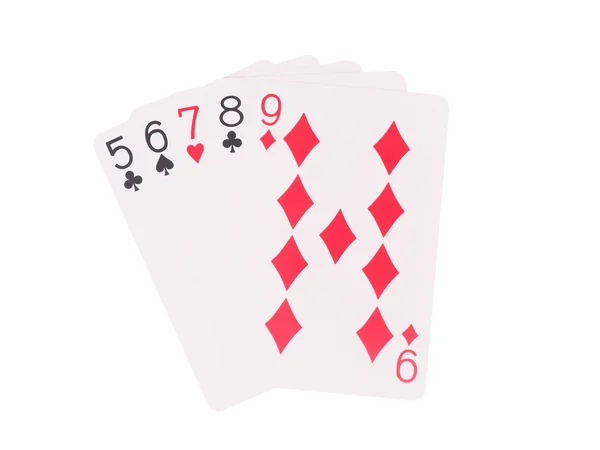 Rovné hrací karty izolovaných na bílém pozadí. — Stock fotografie