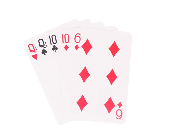 Dwie pary kart do gry na białym tle. — Zdjęcie stockowe