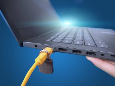 İnternet bağlantısı engelleme kavramı. Kablo kilidi