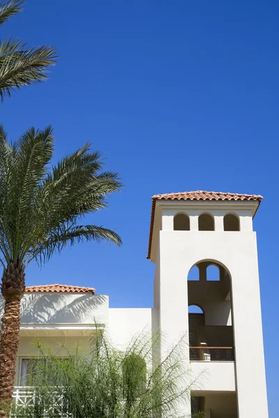 Casa medieval de estilo románico, rodeada de palmeras —  Fotos de Stock