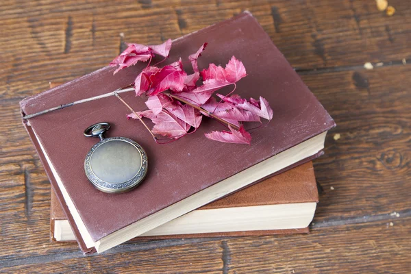 Old vintage books on a wooden table — Stock Photo, Image