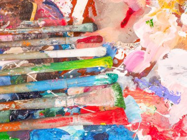  Fırça ve parlak yağlı-boya palet arka planı için 