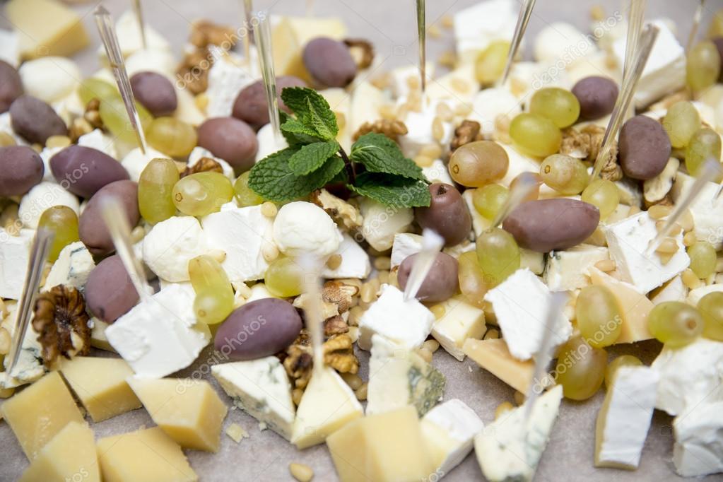 allsorts from cheese, grapes, nuts and olives