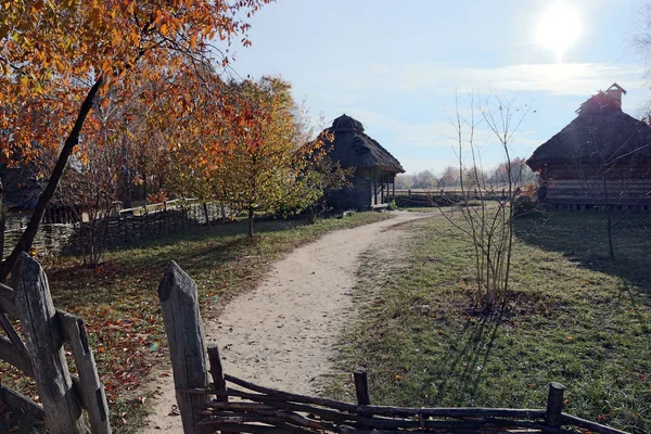 Yard, üç eski ahşap yaz ev ve birkaç — Stok fotoğraf